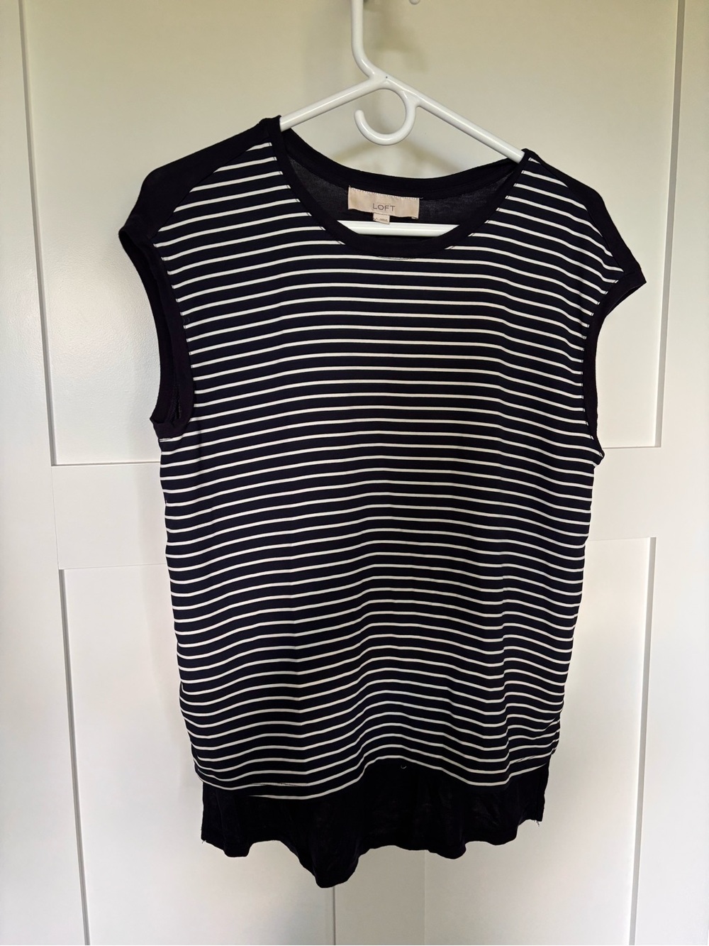 Loft striped top mixed material/cap sleeve